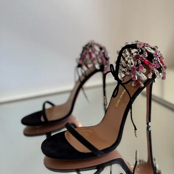 New AQUAZZURA Moonwalk 105 crystal-embellished suede sandals 39.5 $1,895 - Picture 5 of 11
